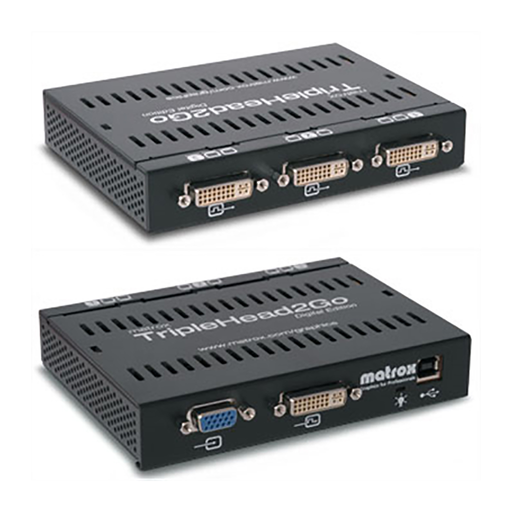 Matrox Triple Head2Go, 3 skärmar på ett grafikkort. 3xDVIVGA 1x DVIVGA.
